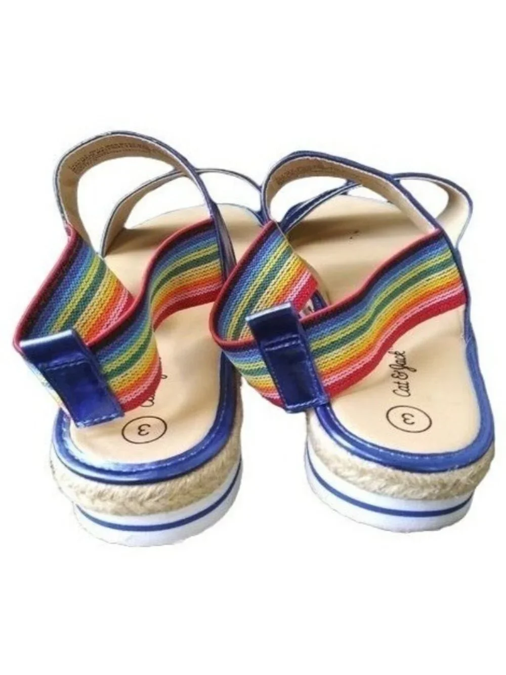 Cat & Jack Girls Size 3 Sandals Espadrille Platform Slide Rainbow Strap Open Toe